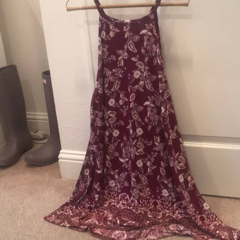 Maroon patterned floral halter dress- large